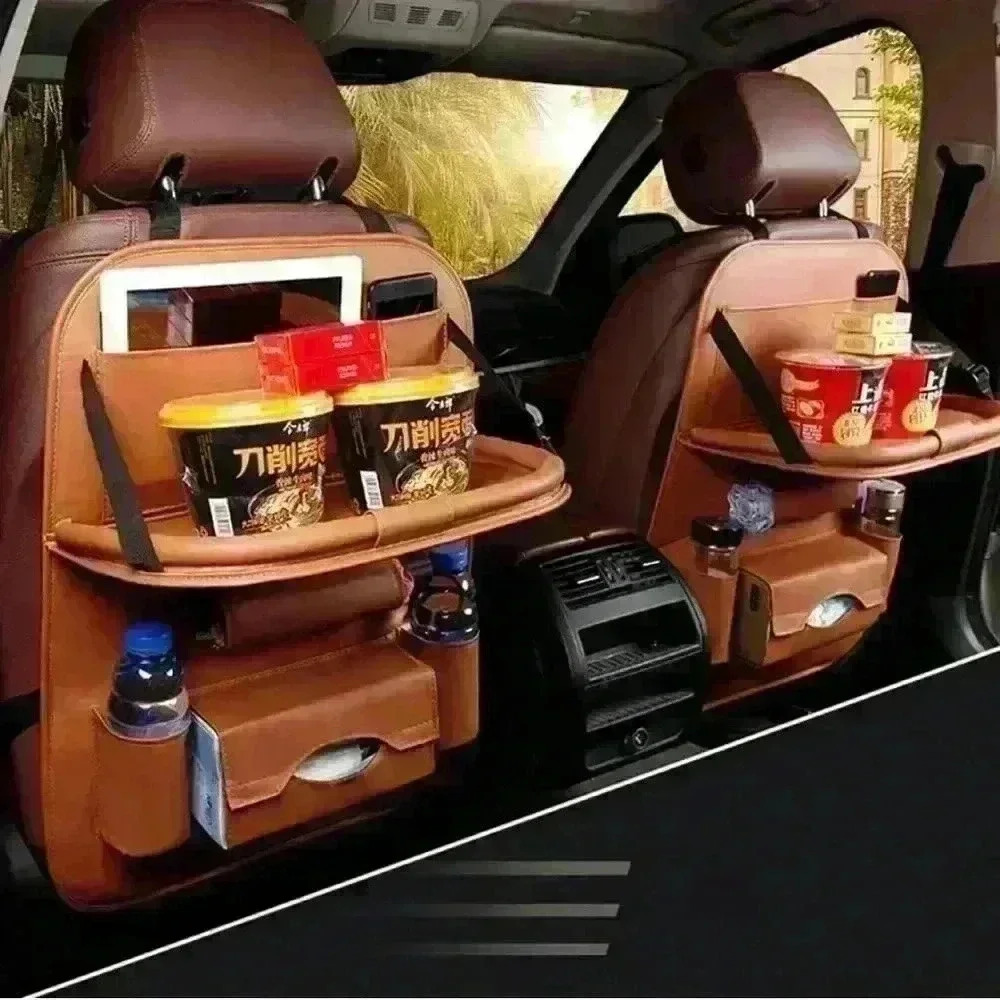 Universal Auto Multi-pocket Backseat Organizer with Foldable Table Tray